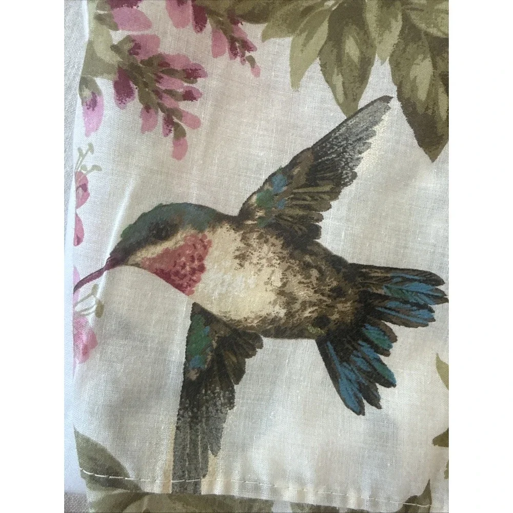 Vintage Bed Skirt King Hummingbirds Floral Tropical Fuchsia Flaws- Altered Tear